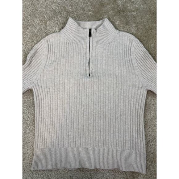 American Eagle Womens Size S Beige Ribbed 1/4 Zip Cropped Sweater B729 - Picture 2 of 10